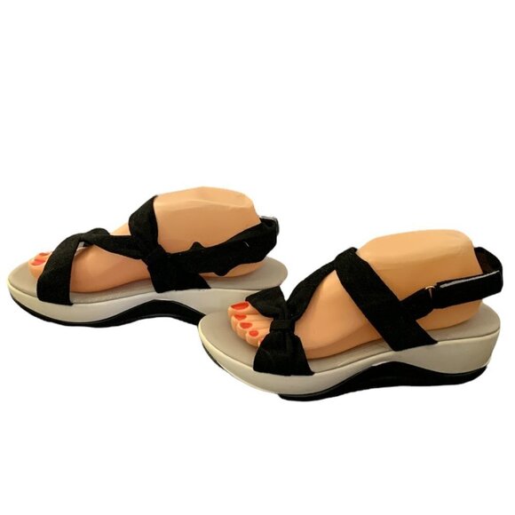 Cross Strap Wedge Sandal Black Faux Suede Sz 9 Hook-And-Loop Close #79F - Picture 1 of 8